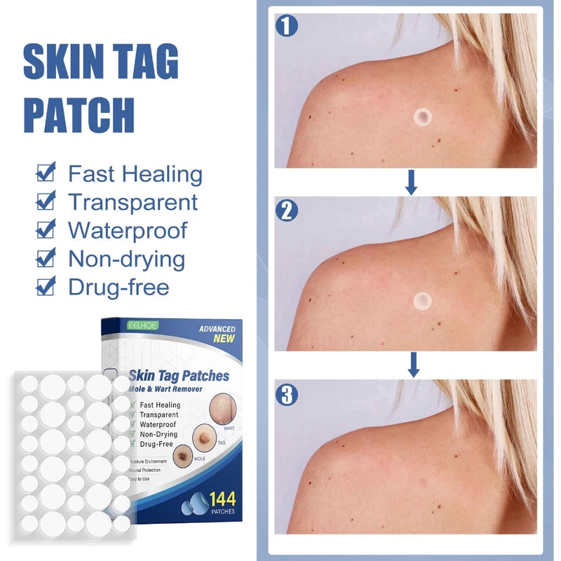 EELHOE Skin Tag Patch Mole and Wart Remover Herbal Extract Invisible Warts Stickers 144pcs